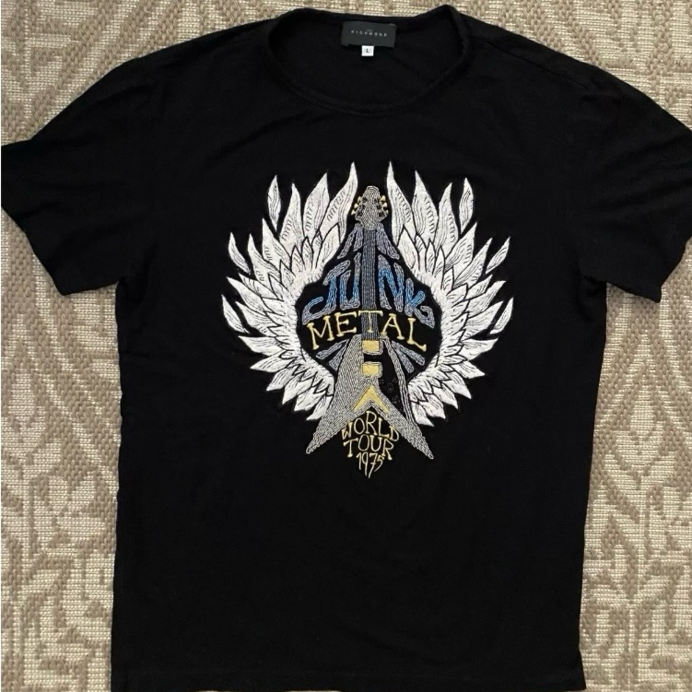John Richmond “Junk Metal World Tour 1975” Embroidered Black Men’s T-shirt